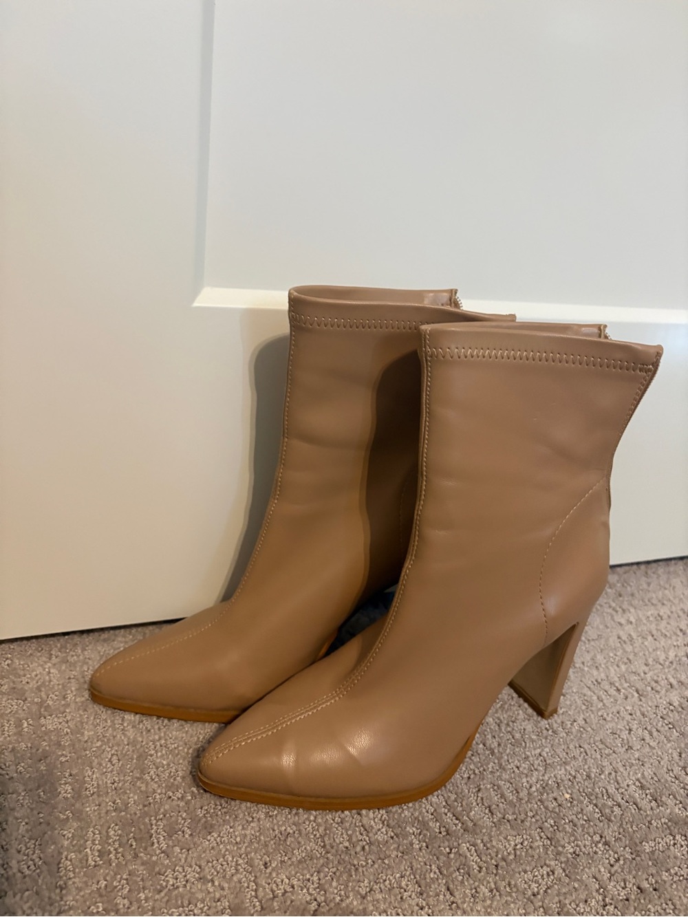 Billini Taupe Pointed Block Heel Mid-Calf Boots